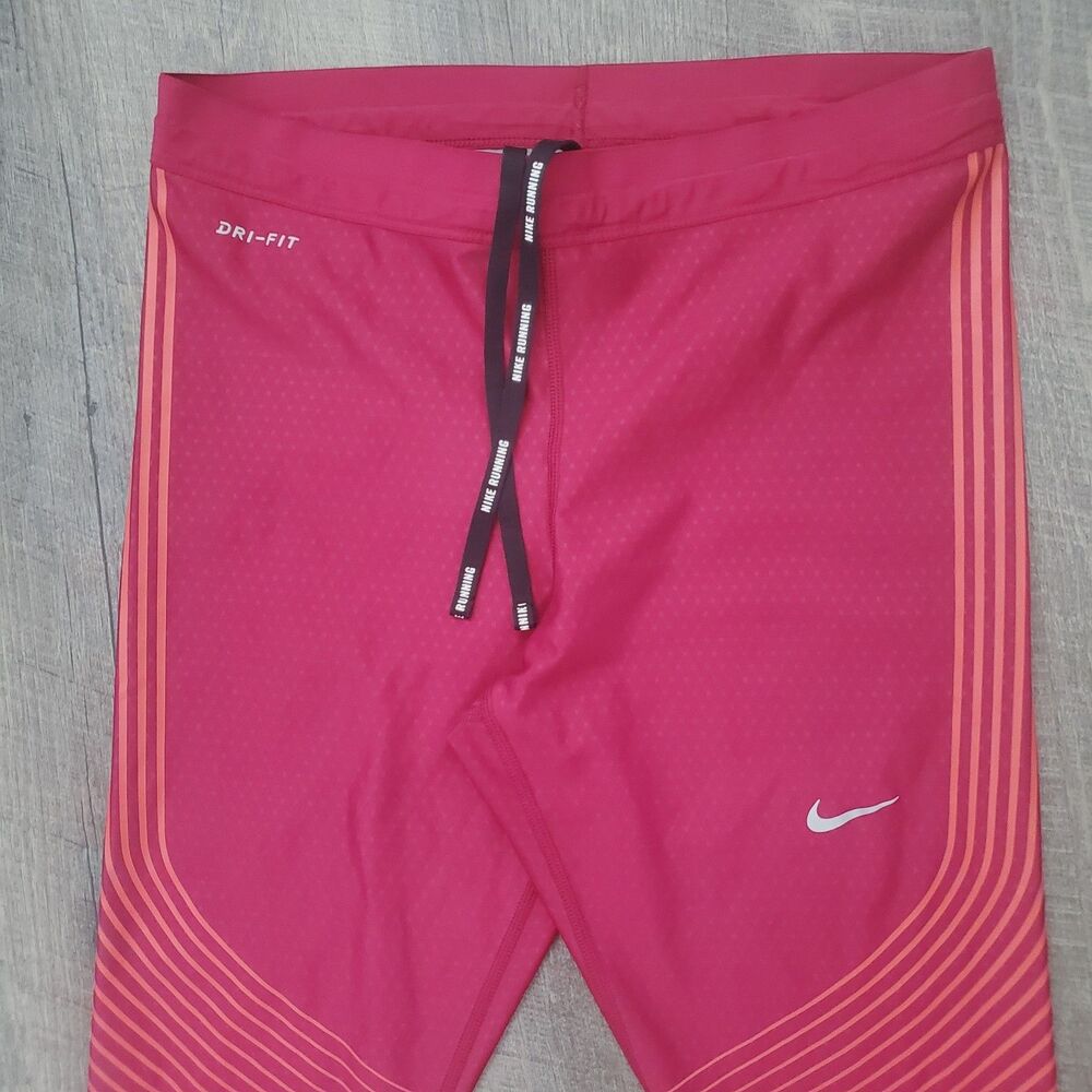 NEW Nike Women's Leggings Size Medium Berry Pink Orange Dri-FIT Running Capris - Picture 2 of 7